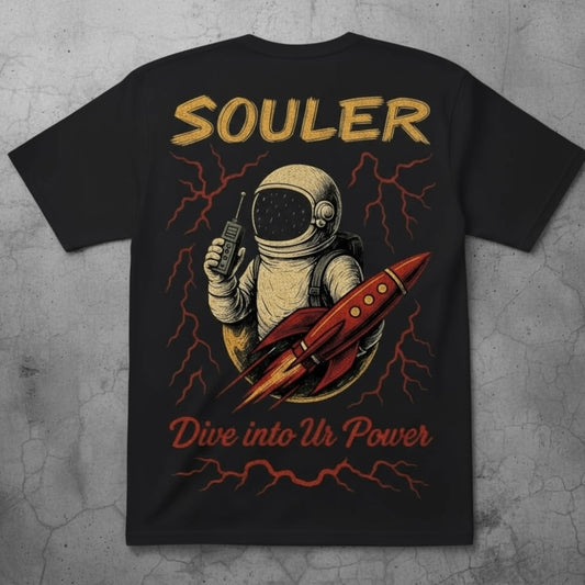 Space Cadet “Dive Into Ur Power” Heavyweight Boxy Fit 
7.5 OZ Cosmic Black
100% Open End Cotton